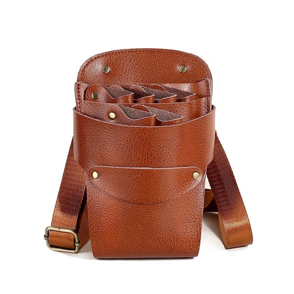Aolaso Scissor Pouch with Adjustable Strap Leather Hairdressing Salon Hairdressing Scissors Holster Hairdressing Tools, brown, Vintage retro