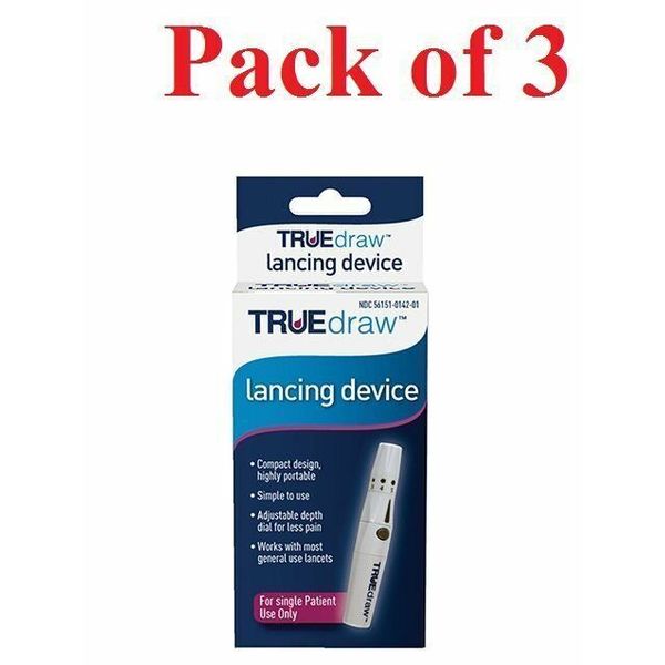 Truedraw Lancing Device Pen Diabetic Blood Glucose Test Single Use 1 ct 3 Pack