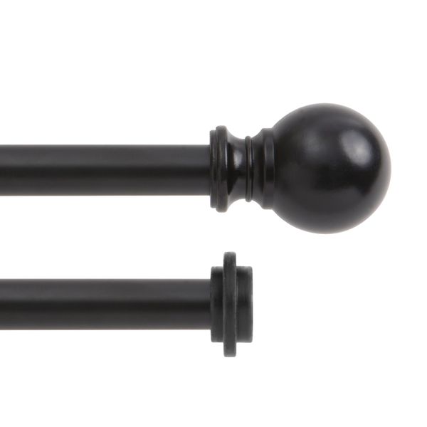 Kenney KN75917 Ball End Standard Decorative Window Double Curtain Rod, 36-66" Adjustable Length, Matte Black Finish, 5/8" Diameter Steel Tubes