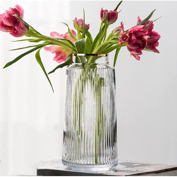 Glass Vase, Large, Stylish, Transparent, Flower Base, 9.8 inches (25 cm), Large Vase, Glass Base, Glass Bottle, Arrangement, Interior Decoration, Hydroponic, Flower Arrangement, Arrangement,