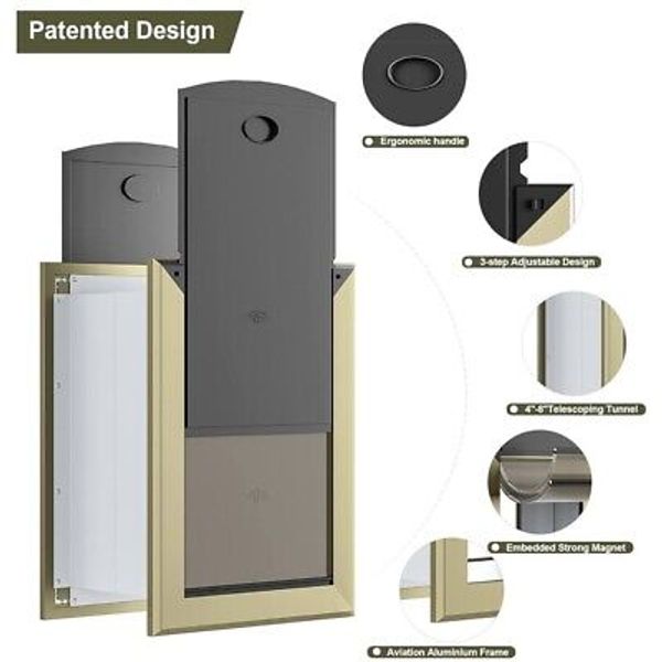 PATAPLUS Dog/Pet Door for Wall, Telescopic Tunnel, Aluminum Frame, Bronze,Medium