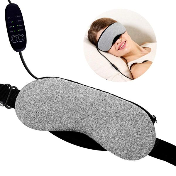 LucyPhy Heated Eye Mask Cotton Eye Mask Warming Night Massage Mask Electric USB Heated Hot Pads Adjustable Temperature Control Relieve for Blepharitis Dry Stress Puffy Eyes (Gray)