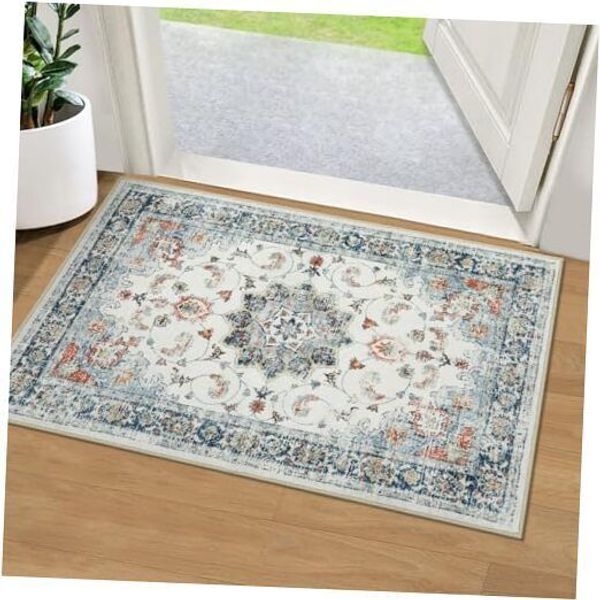 Oriental Medallion Area Rug, 2x3 Non-Slip Indoor Door Mats for 2'x3' Beige