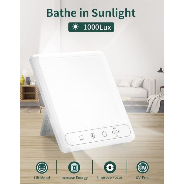 Light Therapy Lamp UV-Free 10000 Lux  Sunlight Lamp Timer 5 Brightness