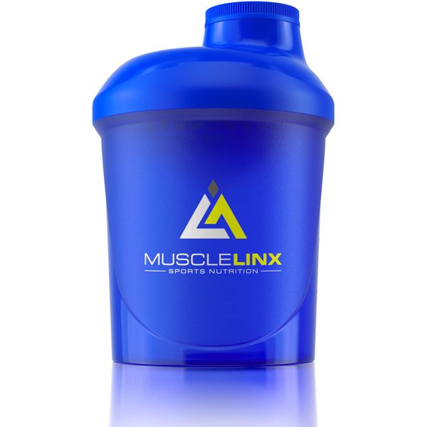 Musclelinx Sports Nutrition Protein shaker screw top 100% LEAK PROOF drinks bottle 400ml by Musc (Blue 400ml)