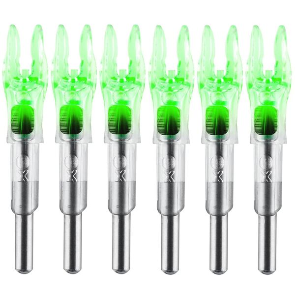 KEAUP 6PCS X Lighted Nocks for Arrows with .204 .233 .244 .246 Inside Diameter with H, S, GT Bushings High-Visibility DEEPOWER LED Arrow Nocks, ON/Off Switch Included