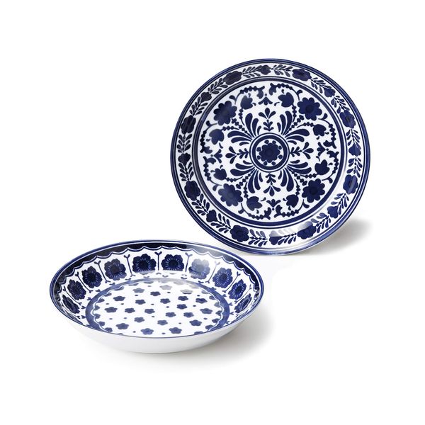 Dolce duo GB-1511 Curry Plate, Pasta Plate, Diameter 8.9 x Height 1.6 inches (22.5 x 4 cm), Indigo Color, 2 Pieces, Made in Japan, Microwave and Dishwasher Safe, Grand Blue