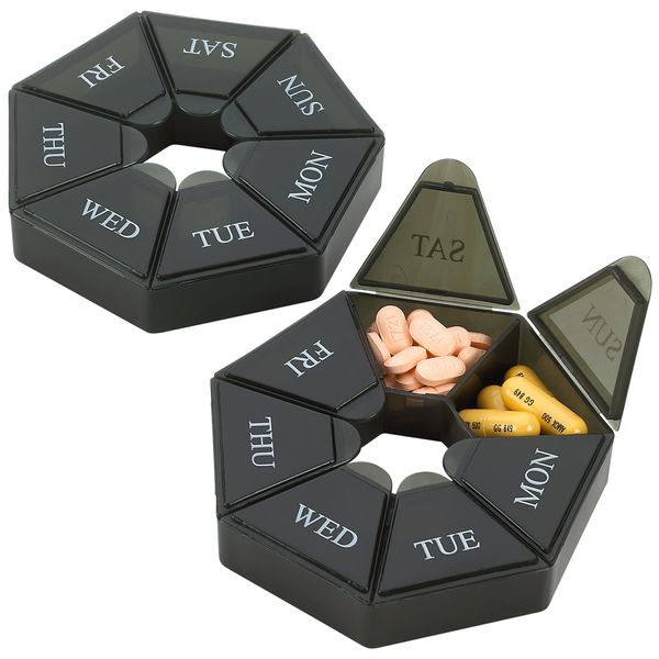 Weekly Pill Organizer - (Pack of 2) 7-Day Pill Container - Arthritis Friendly Portable & Compact Travel Case Daily Compartment Medicine Pills Box for Supplements, Medication, Vitamins and Fish Oils