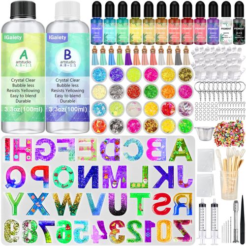 IGaiety Resin Alphabet Mold Starter Kit 169 Pcs Letter Silicone Keychain Molds Reversed Backward Number Molds with Epoxy Resin Pigments Tools for Beginners Adults Jewelry Pendant