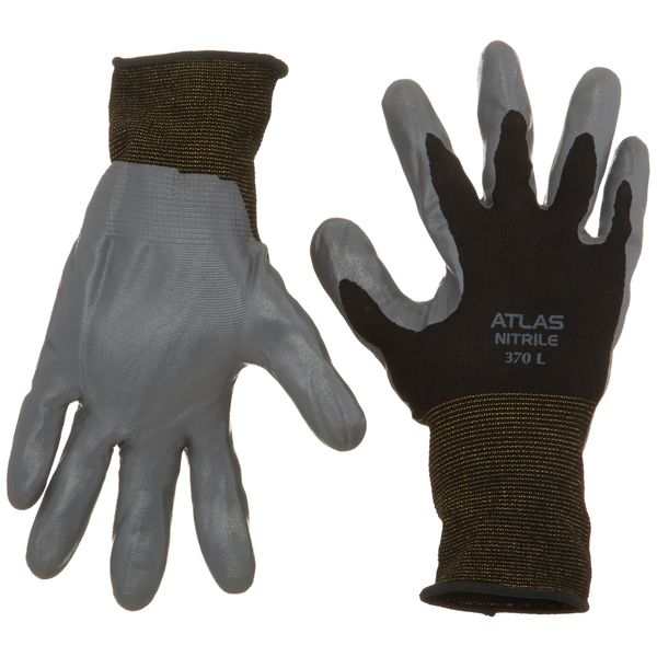 12 Pack - SHOWA Atlas 370 Black Work Gloves - Large