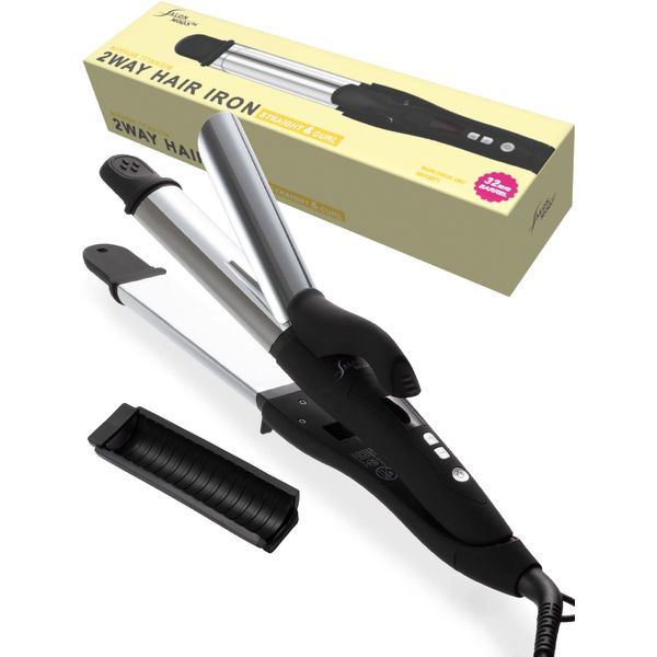 SALONMOON Hair Iron, Straightening & Curling Iron, 1.3 inches (32 mm), 2-Way Titanium Plate, Maximum 488°F (220°C) Settings Overseas, Compatible