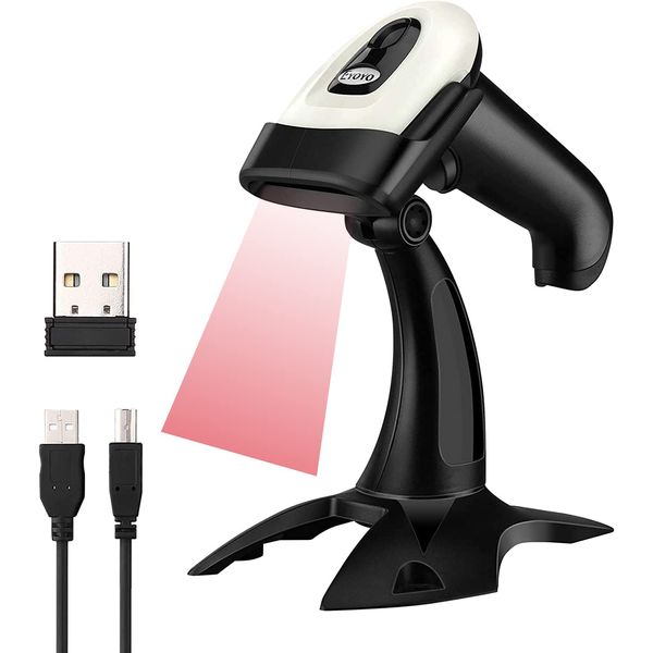 Eyoyo Wireless Barcode Reader, Compatible with Both Wired and Wireless, 1-Dimensional, 2D QR Code, Barcode Scanner with Stand, USB 2.4 GHz, Bluetooth Compatible, LCD Display Barcode Reading,