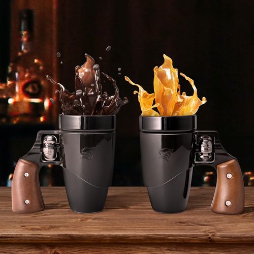 VIREESR Coffee Mugs for Men, Ceramic Novelty Funny Gun Cup Revolver Mugs, Birthday Gifts for Father, Black Cool Unique Coffee Mug for Men, Fathers Day Dad Gifts(16 oz BLACK)