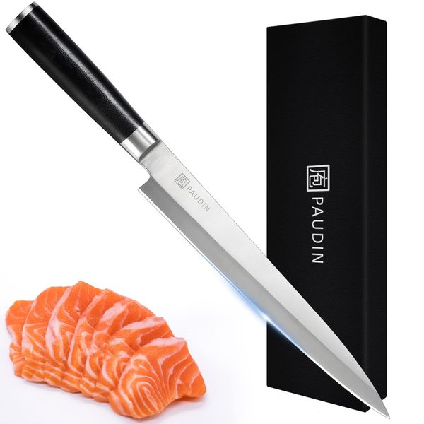 PAUDIN Yanagiba Knife, 9.4 inches (240 mm), Stainless Steel, Single Edge, Fish Sashimi Knife, 3 Grated Seafood, Tuna, Roast Beef, Cuttable Knife (Willow Blade)