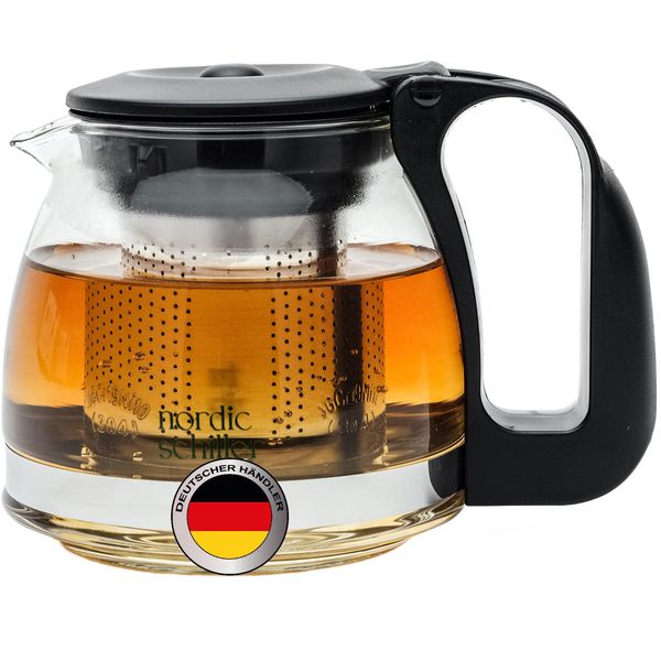 NORDIC SCHILLER Small Glass Teapot, 700ml Heat Resistant Glass Pot with Lid, Teapot with Strainer Insert Teapot with Stainless Steel Filter Strainer Tea Maker for Loose Leaf Tea, Teapot with Infuser