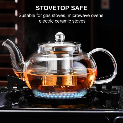 PARACITY Glass Teapot Stovetop, Borosilicate Clear Tea Kettle with Removable 18/8 Stainless Steel Infuser, Teapot Blooming and Loose Leaf Tea Maker Tea Brewer for Camping, Travel