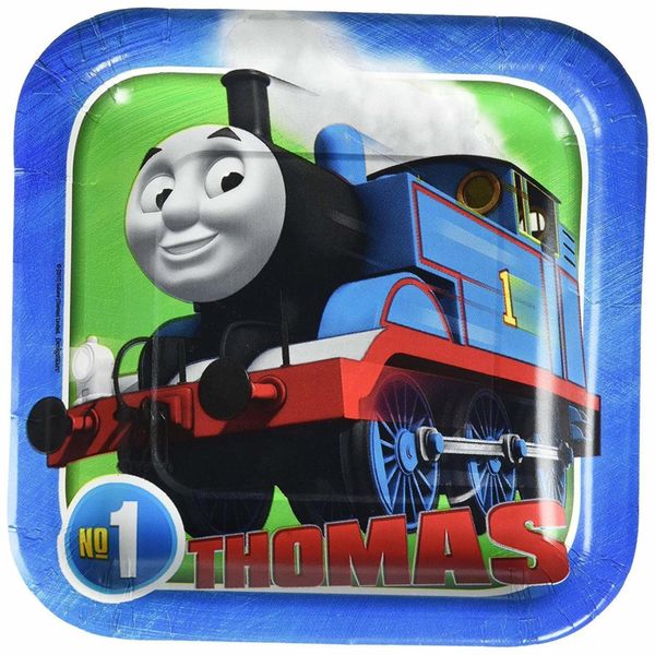 Thomas All Aboard Square Plates, 7" (8-Pack) - Vibrant "Thomas" Party Plates, Perfect for Train-themed Celebrations