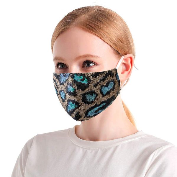 Yienate Fashion Sparkly Leopard Sequin Mask Halloween Masquerade Mask Party Ball Nightclub Paillette Face Mask BlingBling Decoration Mask Jewelry for Women and Girls (Light Blue)