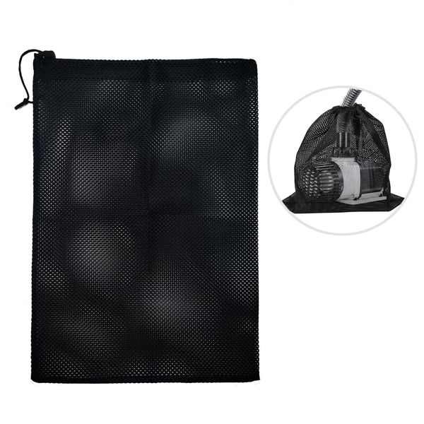 Ainkou Pump Barrier Bag Pump Filter Mesh Bag Pond Fish Pond Filter Mesh Bag with Drawstring Household Water Pump Filter Accessories (16.1"×12.2", Black)