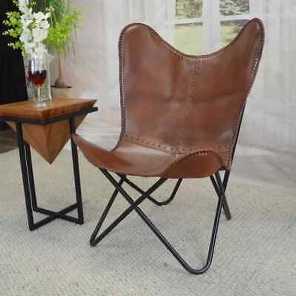 Chair Butterfly Leather Premium Quality Brown Home decore Chair With Stand