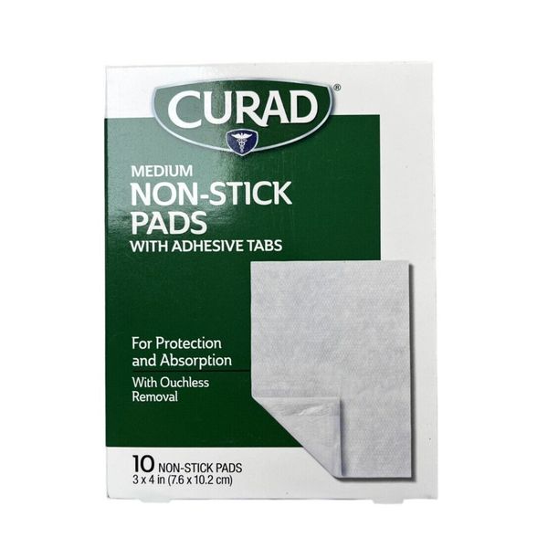 CURAD Non Stick Pads w/ ADHESIVE TABS 3 x 4 in  10 count