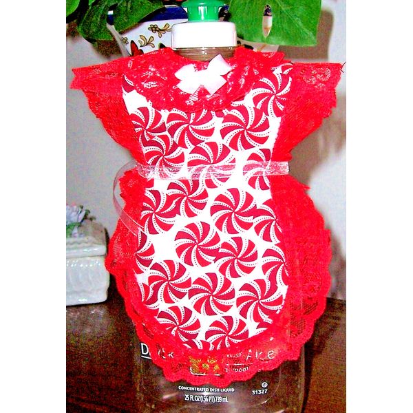 Christmas Candy Circles Apron Coverup Dish Soap Pancake Syrup Catsup Bottle Gift