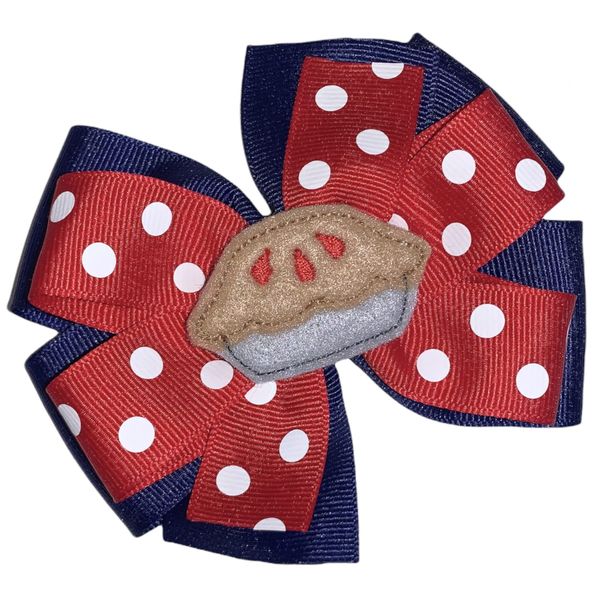 Apple Pie Pinwheel Hair Bow 4" Light Navy Blue & Red