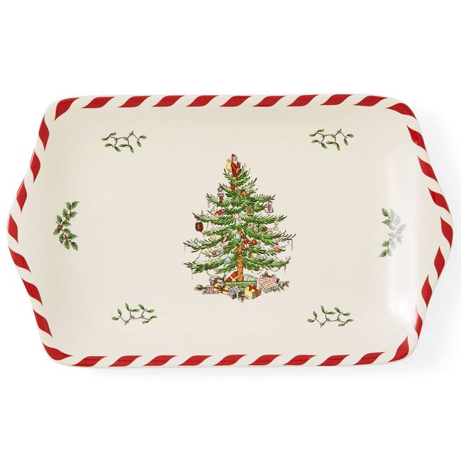 Spode Christmas Tree Peppermint Dessert Tray | Porcelain | 12-Inches | Appetizer, Charcuterie, Food, Snack, and Dessert Platters | Holiday Serving Tray