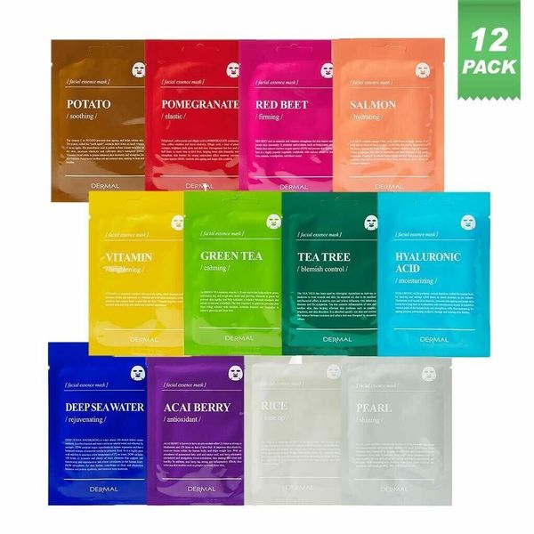 DERMAL Hydrating Facial Essence Moisturizing Korean Sheet Masks 25g Pack of 12