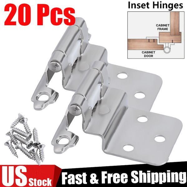 20PCS 3/8"Inset Kitchen Cabinet Hinges Self Closing Face Mount Cupboard Hinges