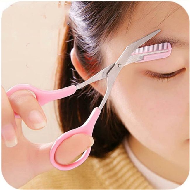 InfantLY Bright Eyebrow Trimmer Scissors With Comb Remover Makeup Tools Hair Removal Grooming Shaping Shaver Trimmer Eyelash Hair Clips