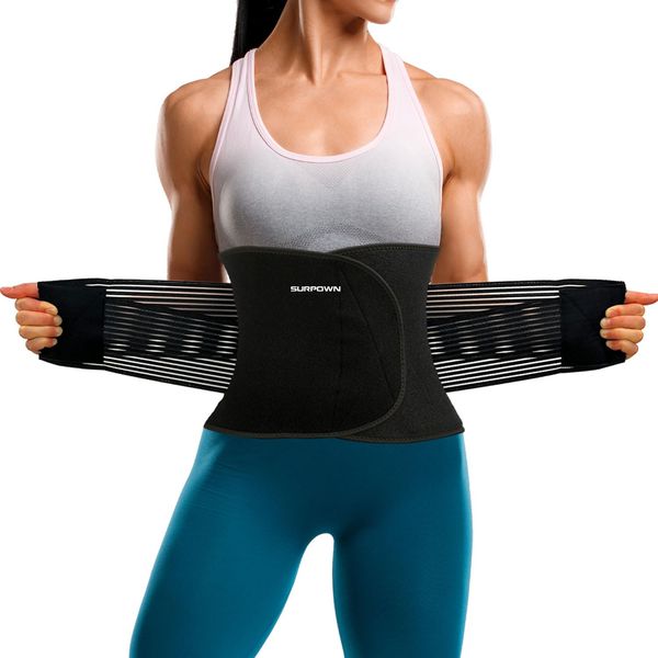 SURPOWN Waist Trainer Damen Herren zum abnehmen, Bauchweggurtel Schwitzgurtel, Bauch Sport Gürtel, Rückenstütze, Fitness Sportgürtel zum Frauen Männer, Bauchfett Reduzieren, Schwarz XL