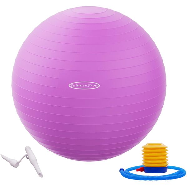 Fitvids Anti-Burst and Slip Resistant Exercise Ball Yoga Ball Fitness Ball Birthing Ball with Quick Pump, 2,000-Pound Capacity, Purple, 26-inch, L