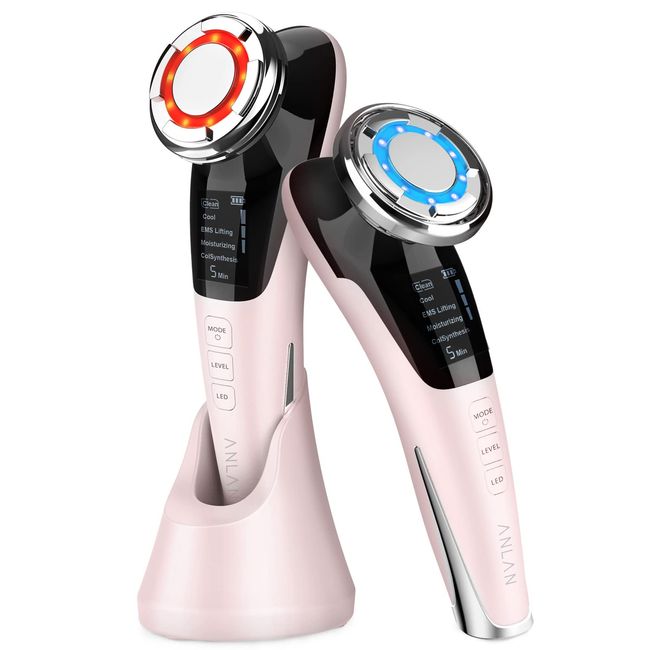 ANLAN Facial Beauty Device EMS Hot and Cold Care LED Light 8 in 1 Facial Beauty Device Eye Mouth Care Ion Pores Home Facial Beauty Device (Pink)