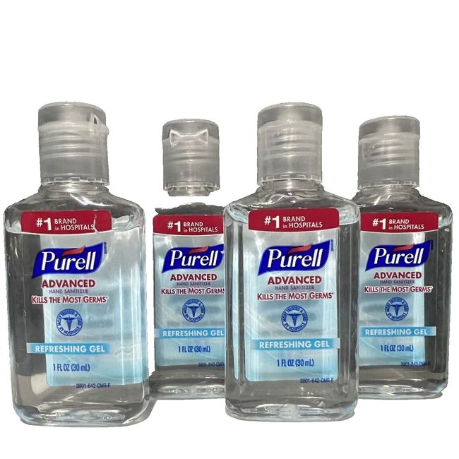 4 Pack Purell Advanced Hand Sanitizer 2 oz. Each Flip Top Gel Bottle