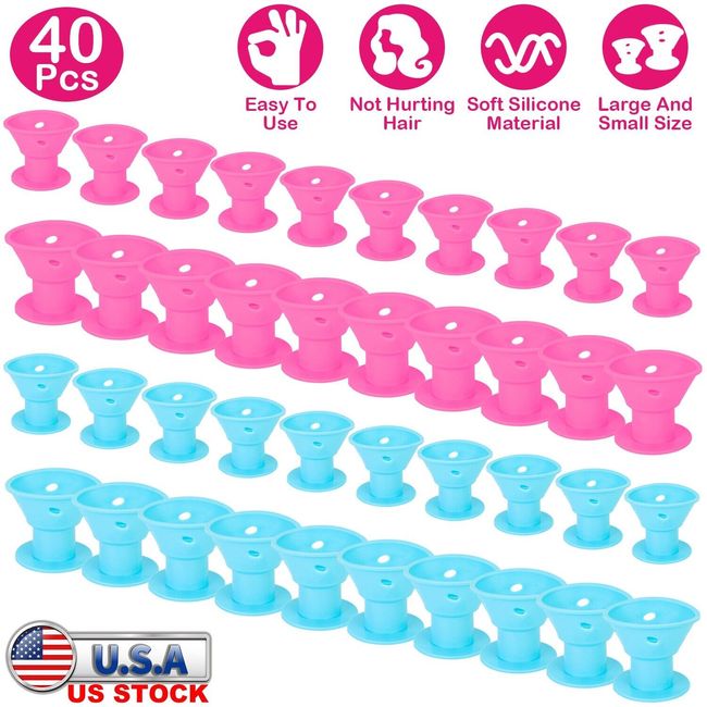 40PCS Silicone Hair Curlers Rollers No Clip Formers Styling Curling DIY Tools