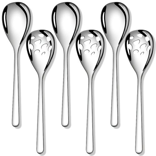 Slotted Spoon Serving Spoon, 23.6 cm Stainless Steel Salad Serving Spoon, Useful Advanced Skimmer, Large Cutlery Set for Buffet, Party, Banquet, Cooking, Kitchen, Set of 6