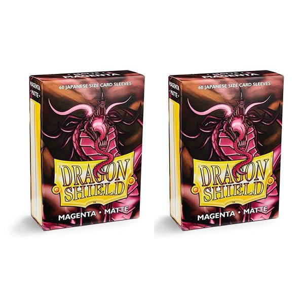 Dragon Shield Bundle: 2 Packs of 60 Count Japanese Size Mini Matte Card Sleeves - Matte Magenta