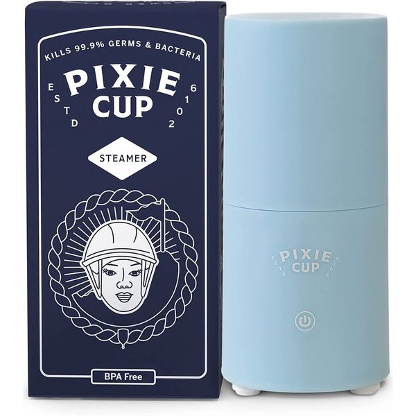 Pixie Menstrual Cup & Disc Steamer Sterilizer 2.0 - Kills 99.9% of Germs with Cleaner Steam - Wash Your Period Cup in 3 Minutes! - The Most Asked for Sensor On-Off Button & Must Have Cylinder Shape