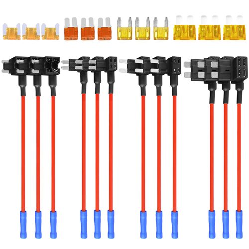 MuHize Fuse Taps Kit - Upgraded 12V Add-a-Circuit Adapter and Fuse Kit(2024 New), 4 Types Fuse Tap with Standard Micro2 Mini ATC ATS Low Profile Fuse Adapter for Cars Trucks Boats (12 Pack)