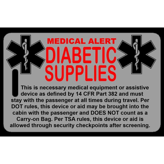 Lo-Viz Gray Carry-On Diabetic Supplies  Bag Tag - TSA