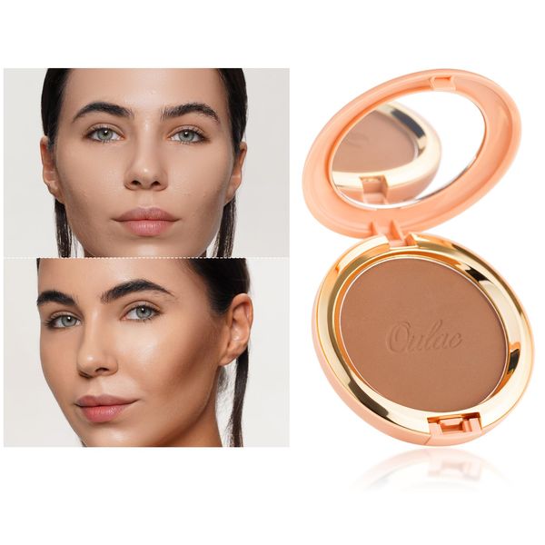 Oulac Satin Matt Bronzer Puder Gesichts Makeup mit Spiegel, Hochpigmentiertes Bronzing Powder Bronzing Blush Dual Purpose, Sonnengeküsster Natürlicher Look, Vegan & Cruelty-Free BS03