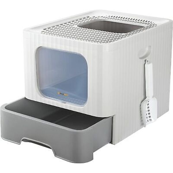 Large Cat Litter Box with Lid, Foldable Fully Enclosed Large, White