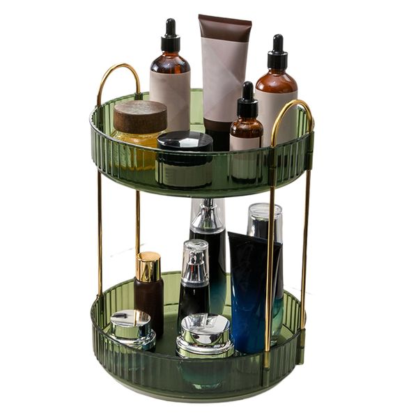 360 Rotating Makeup Organiser,Cosmetic Storage Skincare Makeup Spinning Holder Lipsticks Brushes Perfume Display Stand Box for Vanity Desk, Dresser, Bathroom (Green 2Tier)