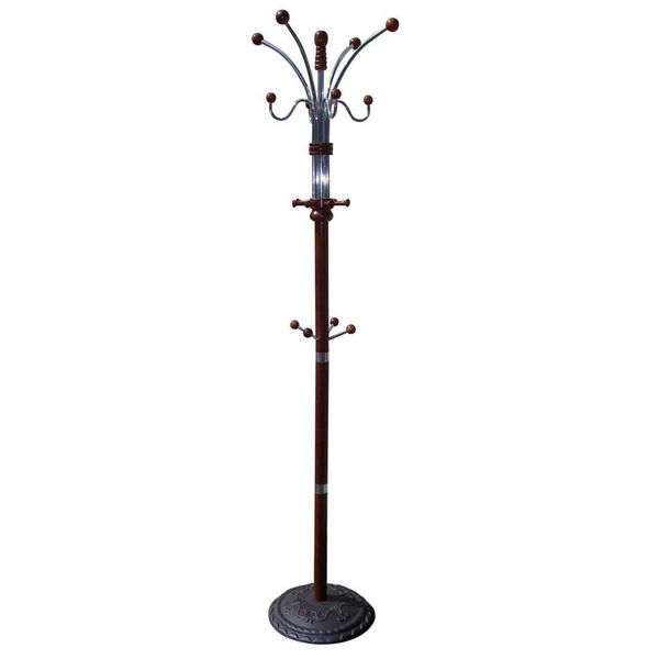 CHERRY FINISH 73"HEIGHT CHROMED METAL/WOOD COAT RACK