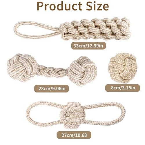 Dog Toy, Pack of 4 Dog Chew Toy, Puppy Toy, Dog Toy Indestructible, Interactive Chew Toy, Tug Toy, Dog, Dog Toy Rope, Dog Toys for Medium Small Dogs