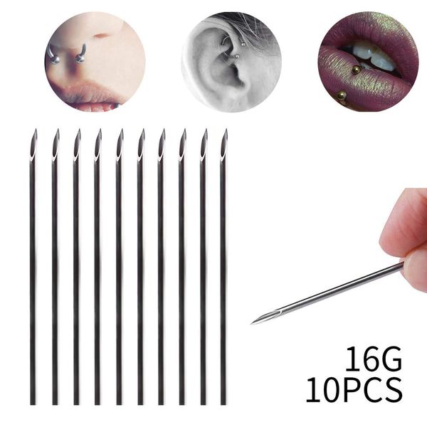 TC 10pcs Tattoo Piercing Needle with Body Ear Navel Nipple For piercing Supplies (16G 10PCS)