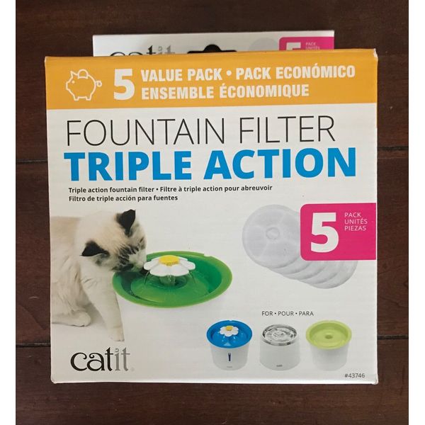 NEW Catit Pet Cat Drinking Water Fountain Triple Action Filter 5 Value Pack