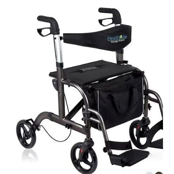 Health Line 2 in 1 Rollator-Transport Chair Rolling Walker with Seat for Seniors