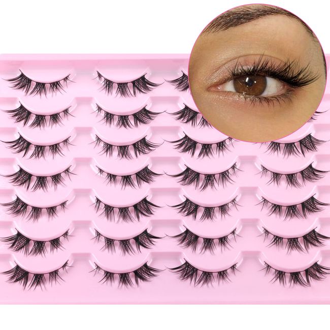 Fox Eye Lashes Natural Look Wispy Cat Eye Lashes Extension 3D Anime Faux Mink Lashes Manga False Lashes Pack 14 Pairs